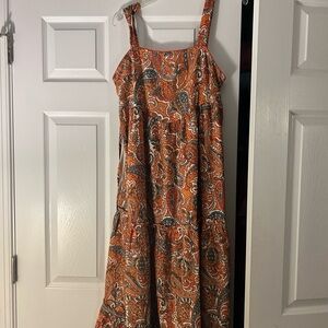 Orange Sleeveless Square Neck Maxi Sundress
